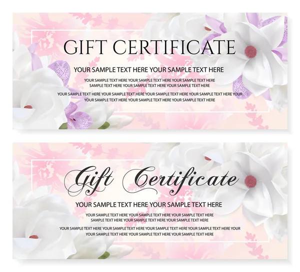 Gift Certificate Voucher Coupon Vector Template Flowers Floral Banner Background — ストックベクタ