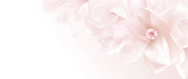 Gift Certificate Voucher Realistic Pink Magnolia Flower Bouquet Blank Background — Stock Photo, Image