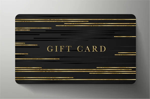 Gift Card Con Linee Glitch Orizzontali Oro Sfondo Nero Modello — Vettoriale Stock