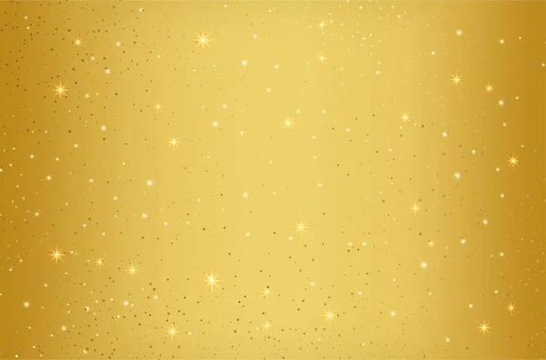 Twinkelende Sterren Gouden Achtergrond Met Sprankelende Elementen Gouden Sterrenstelsel Atmosfeer — Stockvector