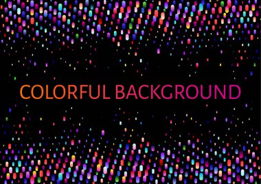 Parlak dairesel noktalı renkli desenler. Siyah arkaplanda dikey gökkuşağı çizgileri. Çok renkli desen tatil arkaplanı için kullanışlıdır (gece kulübü disko partisi)