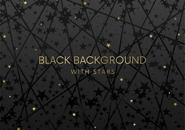 Schwarzer Hintergrund Mit Goldenen Sternen Und Abstrakten Linien Geometrisches Formmuster — Stockvektor