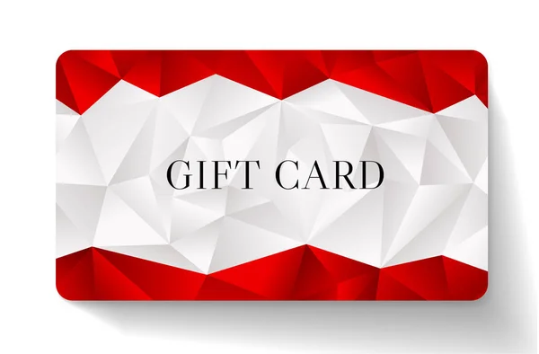 Geschenkkarte Mit Abstraktem Weißem Polygonhintergrund Dreieckige Textur Und Rotem Geometrischem — Stockvektor