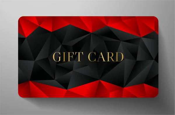 抽象的な黒多角形の背景 三角形のテクスチャ と赤の幾何学的なポリパターンフレームを持つギフトカード プロモーション ショッピングカードに便利なデザインテンプレート ロイヤルティカード — ストックベクタ
