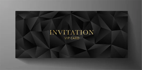 Lussuoso Modello Vip Invitation Con Sfondo Poligono Nero Motivo Geometrico — Vettoriale Stock