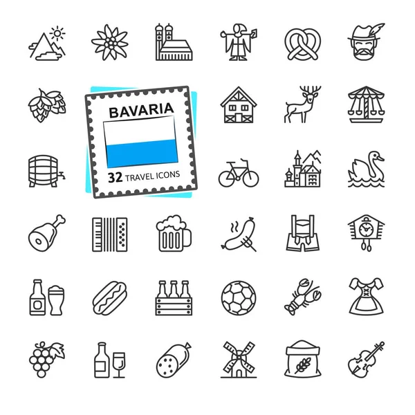 Bavaria Bavarian Bayern Conjunto Mínimo Iconos Web Línea Delgada Esquema — Vector de stock