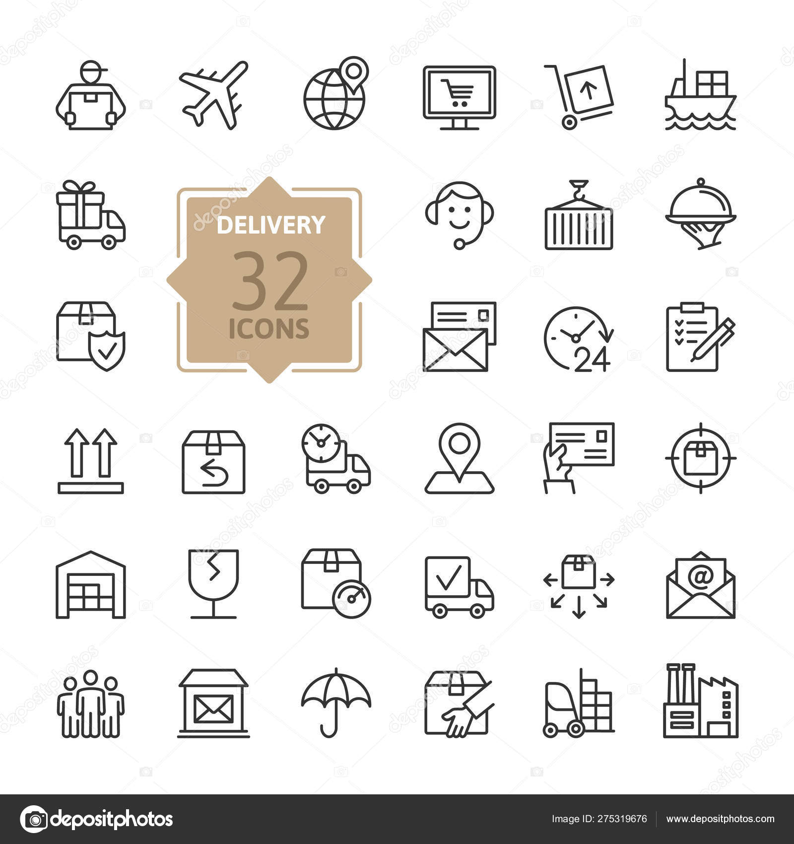Delivery Icons Set. Collection Of Black And White Icons With