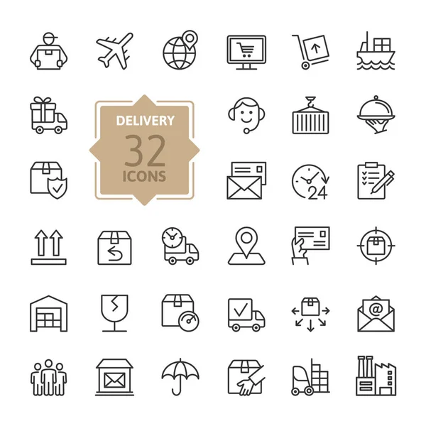 Entrega Envío Logística Conjunto Iconos Web Línea Delgada Mínima Esquema — Archivo Imágenes Vectoriales