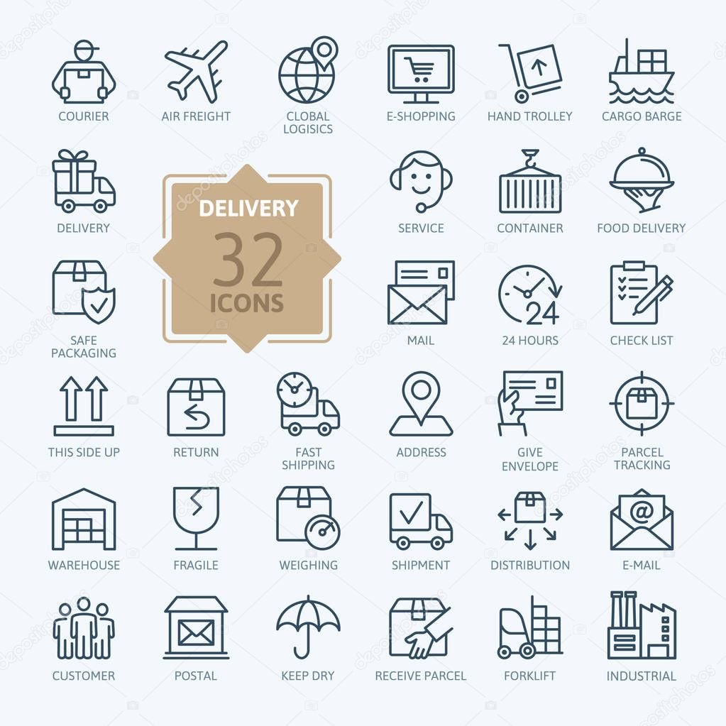 Delivery, shipping, logistics - minimal thin line web icon set. Outline icons collection. Simple vector illustration.