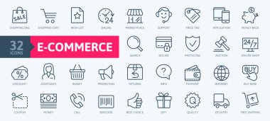 E-commerce, online shopping and delivery elements - minimal thin line web icon set. Outline icons collection. Simple vector illustration. clipart