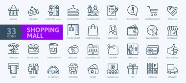 Market Shopping mall - minimal thin line web icon set. Outline icons collection. Simple vector illustration. clipart