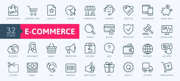 Commerce Online Shopping Und Lieferelemente Minimale Thin Line Web Icon — Stockvektor