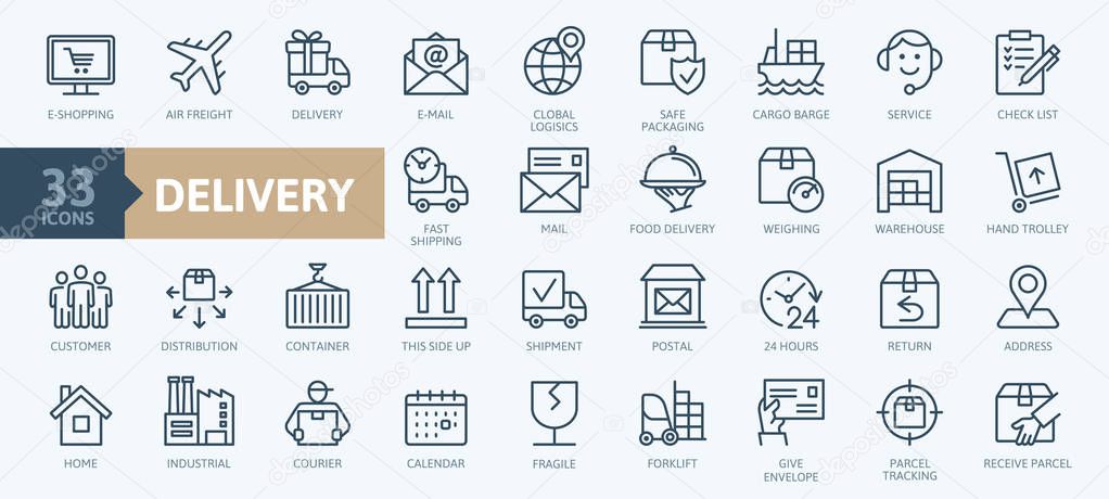 Delivery, shipping, logistics - minimal thin line web icon set. Outline icons collection. Simple vector illustration.