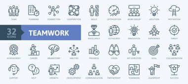 Business teamwork, team building, work group and human resources minimal thin line web icon set. Outline icons collection. Simple vector illustration. stock vector