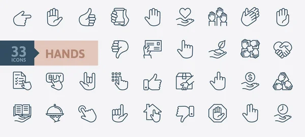 Gesto Las Manos Conjunto Iconos Web Línea Delgada Mínima Esquema — Archivo Imágenes Vectoriales
