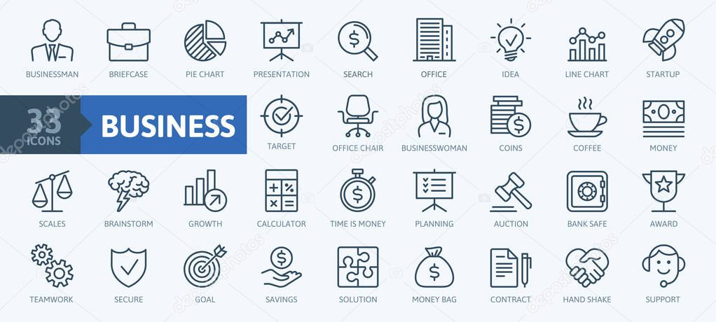 Business and finance web icon set - minimal thin line web icon set. Outline icons collection. Simple vector illustration.