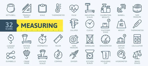 Measuring Measure Elements Minimal Thin Line Web Icon Set Outline — Stock Vector