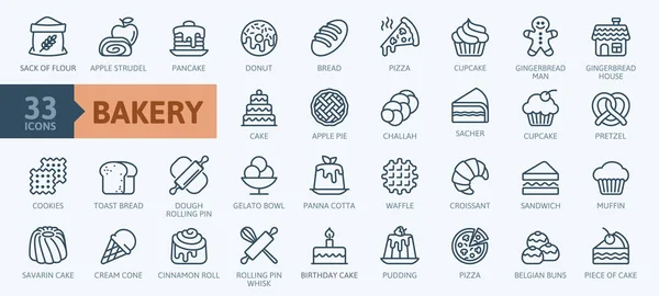 Bakery Shop Elements Minimal Thin Line Web Icon Set Outline — Stock Vector