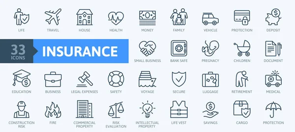 Insurance Elements Minimal Thin Line Web Icon Set Outline Icons — Stock Vector