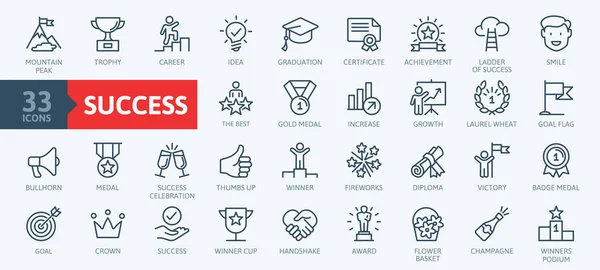 Sussess 達成の要素 最小限の細い線 Web アイコンを設定します 概要アイコンのコレクション 単純なベクトル図 — ストックベクタ