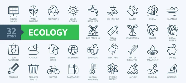 Ecology Minimal Thin Line Web Icon Set Outline Icons Collection — Stock Vector