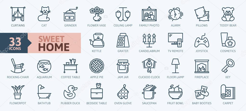 Home, sweet home - minimal thin line web icon set. Outline icons collection.Simple vector illustration.