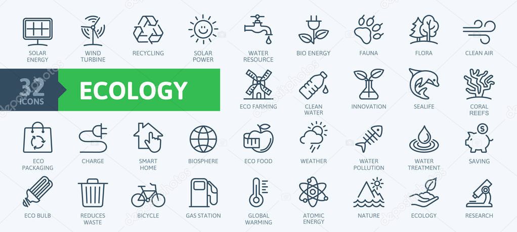 Ecology minimal thin line web icon set. Outline icons collection. Simple vector illustration