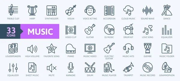 Muziek Web Icon Set Outline Icon Set Vector Dunne Lijn — Stockvector