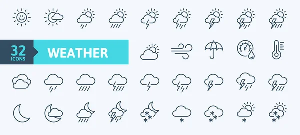 天气预报 轮廓网络图标集 细线图标收集 — 图库矢量图片