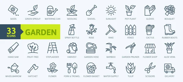 Flower Gardening Elements Minimal Thin Line Web Icon Set Outline — Stock Vector