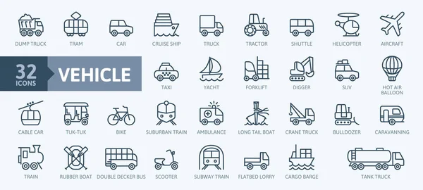 Transport Vehicle Delivery Elements Minimal Thin Line Web Icon Set — Stock Vector