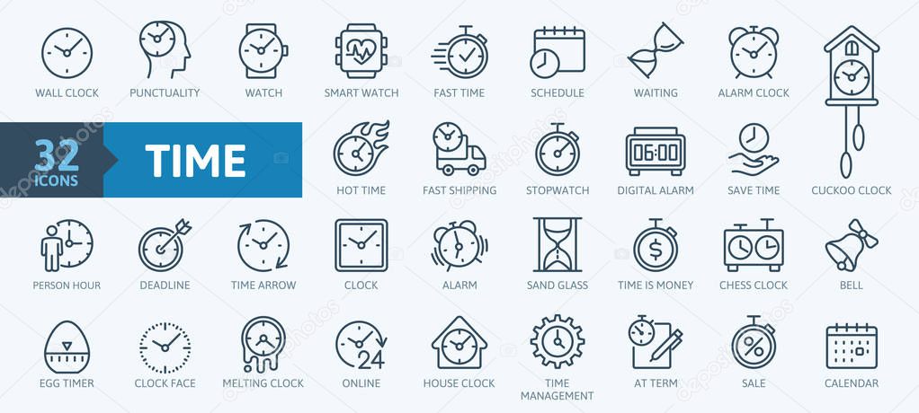 Time - minimal thin line web icon set. Outline icons collection. Simple vector illustration