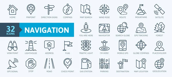 Navigation Location Gps Elements Thin Line Web Icon Set Outline — Stock Vector
