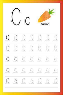 Anaokulu ve anaokulu için C harfinin izini sürüyorum. Yazma pratiği. Çocuklar için alıştırmalar.
