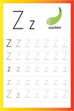 Alfabe A-Z. Yazma pratiği. İz sürme mektubu. Çocuklar için alıştırmalar.