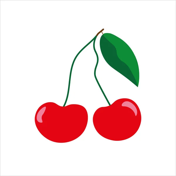 Cereza Roja Aislada Sobre Fondo Blanco Ilustración Vectorial Estilo Plano — Vector de stock