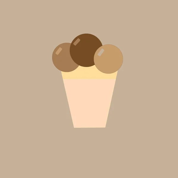 Helado de chocolate en taza de oblea en el fondo beige — Vector de stock