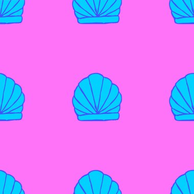 Pembe arka planda kusursuz deniz kabuğu deseni