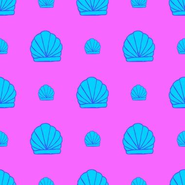 Pembe arka planda kusursuz deniz kabuğu deseni