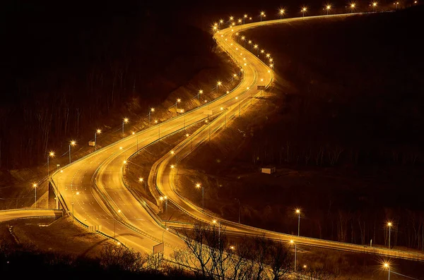 Traffic City Night Bright Snake Lit Night Drive — Stock Photo, Image