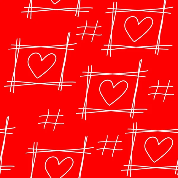 Amor Hashtag Padrão Sem Costura Desenhado Mão Com Corações Desenhados —  Vetores de Stock