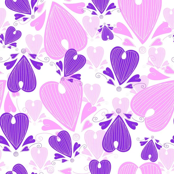 Hand Drawn Heart Shaped Ornament Seamless Vector Pattern — Stock Vector