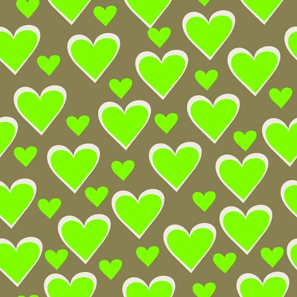 Ufo 緑手の描かれた心 シームレスなパターンのベクトル 別のサイズの要素を持つかわいい活気に満ちたパターン — ストックベクタ