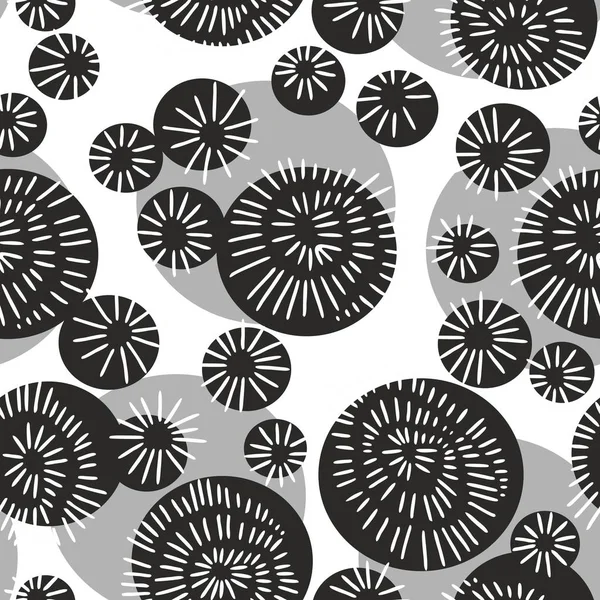 Черно Белый Абстрактный Ручной Рисунок Повторяется Бесшовный Векторный Рисунок Круговыми — стоковый вектор