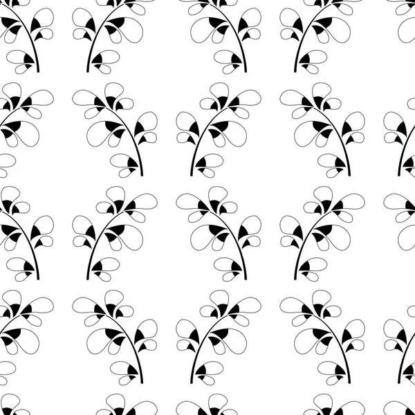 Schwarz Weiß Trendige Einfache Damastblätterrollen Abstrakter Weidenzweigvektor Mit Nahtlosem Muster — Stockvektor
