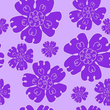 Puprle çiçek abstract, çizilmiş öğe, parlak arka plan üzerinde vektör seamless modeli el. 