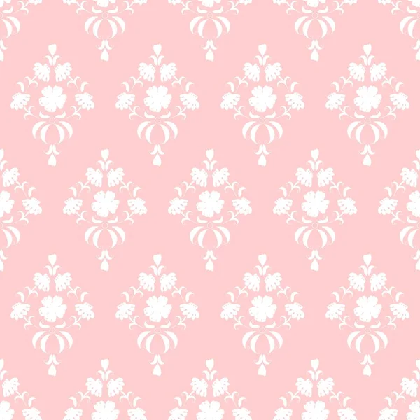 Монохромный Дамасский Узор Нарисованные Вручную Цветочные Элементы Розовом Фоне Бесшовный — стоковый вектор