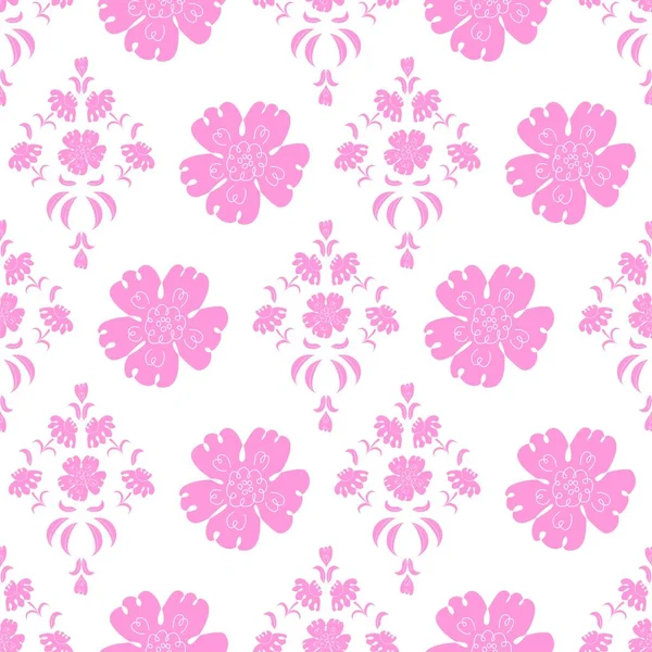 Хорошая Дамаска Вдохновленная Розовым Векторным Безseamless Узором Нарисованными Вручную Цветочными — стоковый вектор