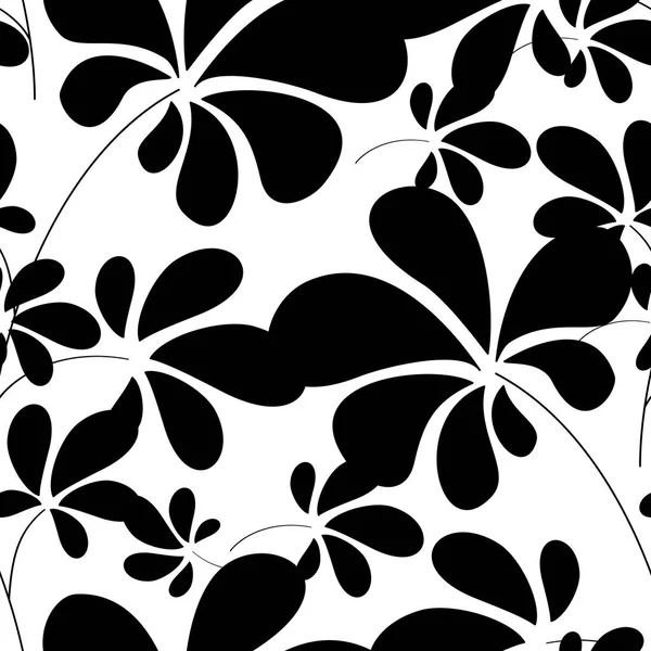 Modernes Schwarz Weißes Vektormuster Schwarze Lupinenblätter Silhouetten Auf Weißem Hintergrund — Stockvektor