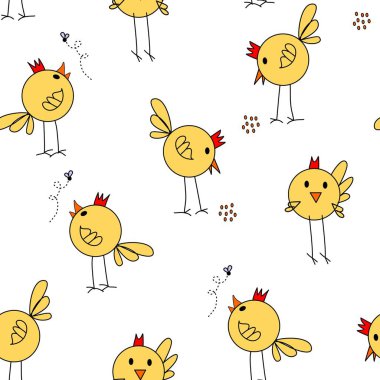 Kızlar, elle çizilmiş sorunsuz vektör desen. Bahar, Paskalya Tema. Beyaz arka plan üzerinde şirin renkli çizimler.